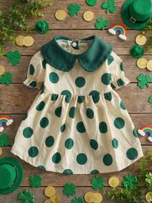 PETSIN St. Patrick's Day Green Polka Dot Ruffle Collar Princess Dress, Pet Tutu Dress - Green - View 2