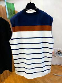 Men's Striped Print Casual Comfortable Crew Neck Tank Top - Multicolor - View 2