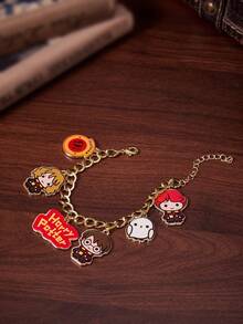 HARRY POTTER X SHEIN 1件锌合金卡通动物印花吊坠手链，简约优雅，适合派对、音乐会、节日等场合。 - 金色 - 查看 3