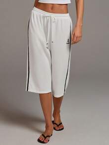 Athîral Women's Casual White Elastic Waist 7/8 Pants - White - View 3