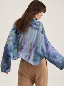 Aveloria Modichic Garden Print Flowy Loose Chiffon Cropped V-Neck Long Sleeve Blouse - Multicolor - View 6