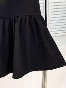 Franclia Women's Elegant Square Collar Rhinestone Waist Shirt - Black - View 3