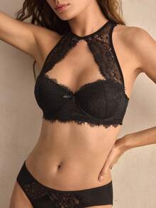 Charlaine 1pc Black Lace Underwire Bra For Women - Black - View 6