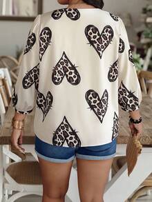 Weeklong 大码女式心形豹纹V领灯笼袖衬衫 - 彩色 - 查看 2