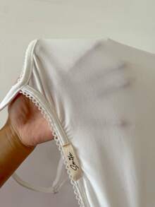 Lowkey Lull INS Comfortable Minimalist Lace Slim Fit Casual Camisole & Pants Pajama Set, Women Sleepwear - White - View 6