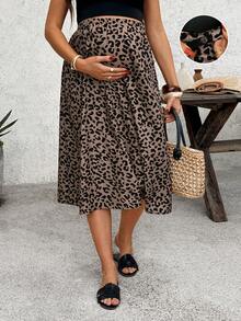 SHEIN 孕妇休闲豹纹长裙 - 杏色 - 查看 1