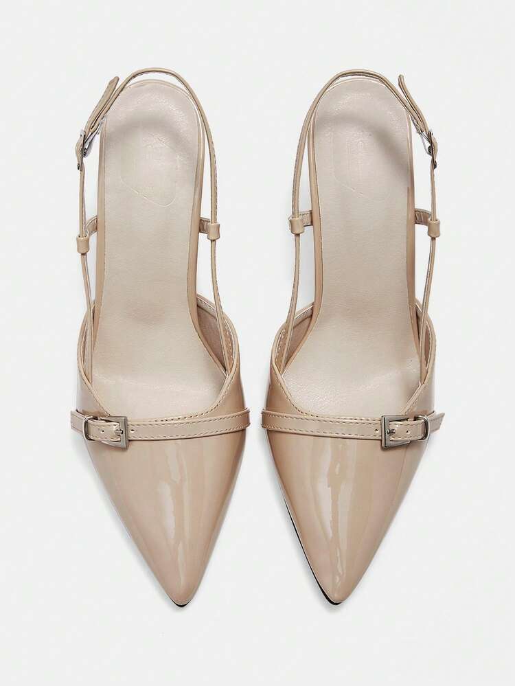 CUCCOO CURVES Women Shoes Wide Fit Fashion Pointed Stiletto Apricot Back Strap Simple Classic Daily Comfort Plus Commuter Fat Heel Women's Shoes Plus Size