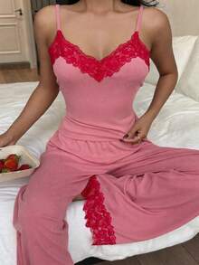 Miss Vinta Bộ đồ ngủ nữ ren hồng phối họa tiết kiểu Âu & Mỹ gợi cảm - Nhiều màu - Xem 3