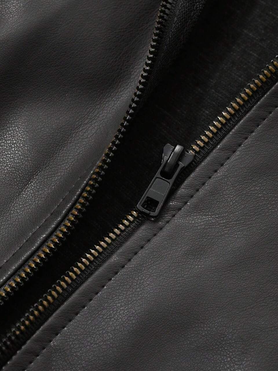 Lapel Zipper Loose Casual Motorcycle Leather Jacket, Long Sleeve Outerwear