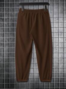 Manfinity Homme Men's Casual Letter Print Drawstring Waist Sports Pants, Autumn - Coffee Brown - View 2