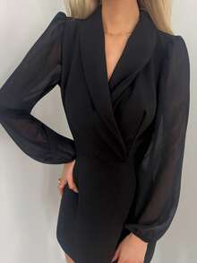 Sydney Algeri Women Jumpsuits Kontras Mesh Membungkus Plain Anggun - Hitam - View 5