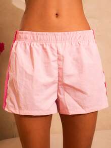 juhmazzocco 2pcs Women's Contrast Color Waistband Shorts, Summer - Multicolor - View 6