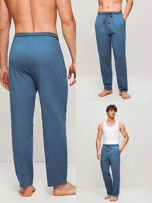 LUVLETTE 春夏男士藏蓝色基础款柔软100%纯棉睡裤家居服可外穿透气睡裤秋季睡衣 - 藍色 - 查看 3