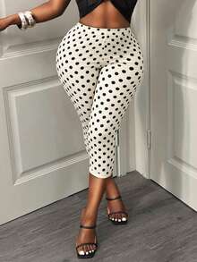 BamGleam 女士波点修身休闲打底裤，适合夏季日常穿着 - 杏色 - 查看 5