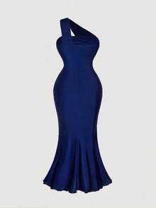 SHEIN MOD Große Größen Elegantes marineblaues Kleid mit einem Schulterausschnitt für Damen, Partykleid, elegantes Kleid mit einem Schulterausschnitt, königsblauer Abendkleid, elegante und klassische blaue Kleider, Weihnachtskostüm, Sommerkleid, Winterkleidung für Damen, Silvesterkleid, Partykleid, luxuriöse Abendkleider für Damen - marineblau - Übersicht 2
