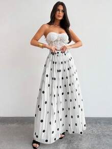 Firerie 女士优雅黑白波点褶裥A字裙 - 黑與白 - 查看 1