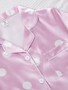 Mädchen Polka Dot Muster Lässig Loose Shorts & Kurzarm Loungewear Set - Pink - Übersicht 3