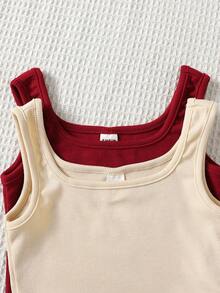 SHEIN Set de 2 bodys de punto de unicolor, estilo callejero para niña, para primavera/verano - Rojo - Ver 5
