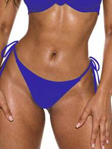 SHEIN Swim Women's Fashionable Simple Solid Color Bikini Bottom Summer - Royal Blue - View 1