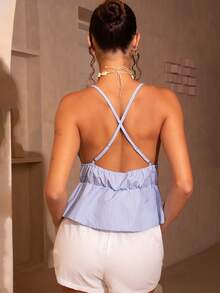 juhmazzocco Casual Striped Backless Halter Top, Summer - Multicolor - View 2