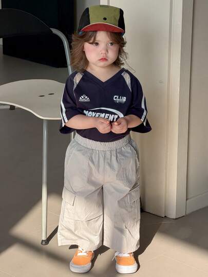 DAZY Toddler Girls' Korean Style Versatile Lightweight Elastic Cargo Shorts, Elastic Waist, Summer