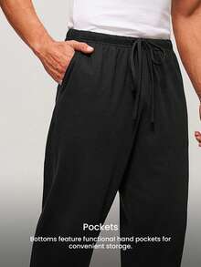 LUVLETTE Plus Size Spring And Summer Men Black Basic Soft 100% Pure Cotton Sleep Bottoms Lounge Pants Lingerie As Outerwear Airy Pajama Pants Fall Pyjama - Black - View 4