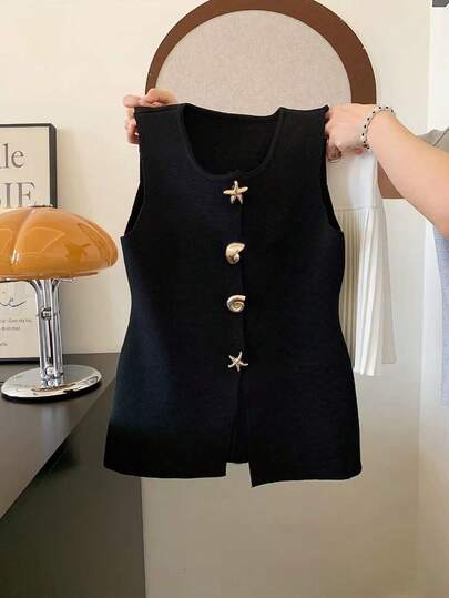 GlowEve CURVE 2026 大码女式时尚休闲简约百搭贝壳纽扣开衫背心，日常穿着完美之选