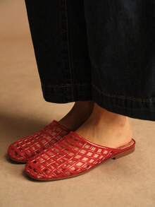 Rosivie Women's Hollow Design Casual Fashionable Slip-On Flat Sandals - Red - View 2