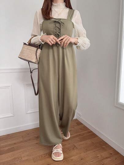 FRIFUL Combinaison ample pour femmes de couleur unie avec sangles croisées à l'avant