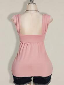 SHEIN ICON Plus Size Women's Black Twist Front Sleeveless Babydoll Knit Top, Y2K Style, Suitable For Graduation, Back To School, Summer, Going Out Tops - Pink - View 2