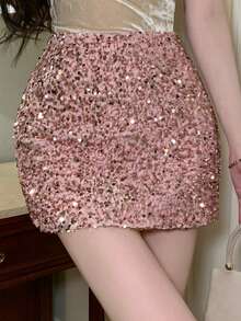 DAZY Women's Solid Color Low Waist Super Short Mini Skirt, All Season - Pink - View 9