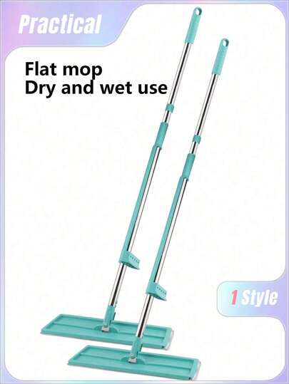 SHEIN 1PC Hands-Free Mop, Flat Mop With Stainless Steel Handle, Wet & Dry Use, Rotating Mop Pad, Clip-On Design With Wring, Tile & Hardwood Floor Cleaning, Bathroom Cleaning Tool, Absorbent Mop, Wood Floor Flat Mop (Includes Mop Pad*1), Protects Floor, No Residue