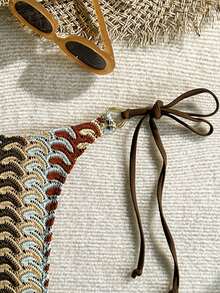 Swim Vcay Spring/Summer Knit Jacquard Side Drawstring Women Beach Vacation Travel Swimming Bottoms - Multicolor - View 3