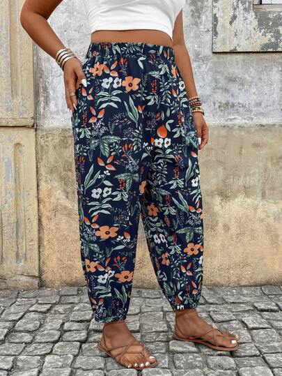 Breezaya Plus Size Floral Print Casual Pants