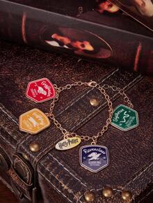 HARRY POTTER X SHEIN Cross-Border Hot-Selling Zinc Alloy Cartoon Pattern Printing Pendant, An Oval Chain Buckle Bracelet, Niche High-End Sense, Simple And Cute, Suitable For All Kinds Of Parties, Concerts, Festivals - Gold - View 4