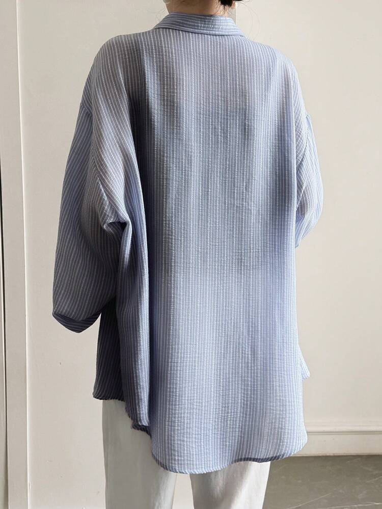 Women's Striped Drop Shoulder Long Sleeve Single-Breasted Casual Regular Jacket