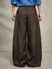 PAVTROS 男士休闲超宽松黑色长裤，饰有金属铆钉，适合秋冬街头服饰、派对服装、圣诞节装扮、圣诞礼物、INS街头风、男女皆宜、送给男朋友的礼物。男士阔腿裤，男士褶裥西装裤 - 咖啡棕 - 查看 2