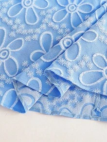 SHEIN Diamond Collar Jacquard Textured Fabric A-Line Maxi Skirt, Elegant High Waist Snug Fit, Fashion & Graceful For Teenage Girls In Summer - Blue - View 5