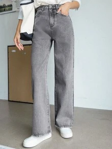 DAZY High Waisted Wide Leg Jeans - Grey - View 7