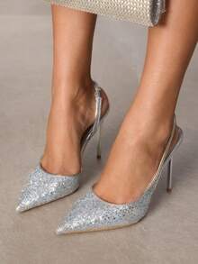 CUCCOO SZL Women's Pointed Toe Stiletto Heel Shoes, Elegant, Sweet, Romantic, Suitable For Afternoon Tea, Dates, Fashion Parties, Workplace, Halloween - Silver - View 5