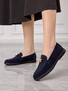 Sleekvia Mocasines planos versátiles y casuales con decoración de flecos para ir y venir - Azul - Ver 3