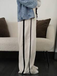 SAYEHFBABY Women's Drawstring Waist Wide Leg Casual Loose Sports Barrel Leg Pants - Apricot - View 5