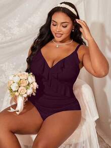 Swim Lushoire Áo camisole cỡ lớn, màu trơn, tối giản, thích hợp mặc hàng ngày, có bèo nhún và dây đeo. - Màu Đỏ Sâu - Xem 4