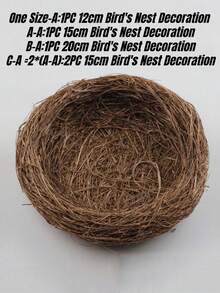 1 pezzo Nido d'uccello finto fatto a mano, decorazione per giardino, spesso intrecciato di erba marrone, nido d'uccello per uccelli domestici o pappagalli - Castano - Visualizzare 4