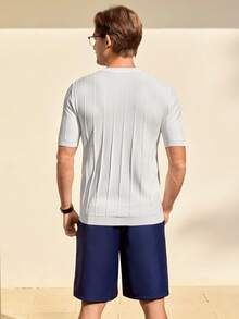 Manfinity Homme Men's Solid Color Crew Neck Short Sleeve Knit Top, Summer - Multicolor - View 3