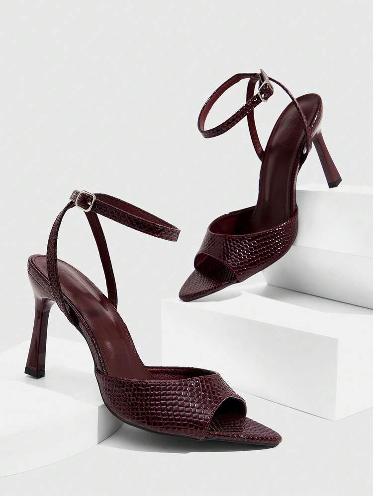 CUCCOO SZL Women's Adjustable Minimalist Maroon High Heel Sandals, For Casual Daily Wear Spring Shoes Spring Break Easter Prom Heels Valentine's Day Spring Shoes Prom Heels