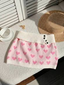 Resyla Esta elegante y dulce minifalda de punto con estampado de corazones es perfecta para el Día de San Valentín. El diseño de bloques de color de cintura baja cuenta con una cinturilla acanalada ancha y adornos de jacquard con corazones. Un estilo de falda lápiz romántico para el Día de San Valentín, esta dulce y linda falda de cintura baja ajustada con una cinturilla vuelta es adecuada para el verano, vacaciones de verano, primavera y el Día de San Valentín. - Multicolor - Ver 2