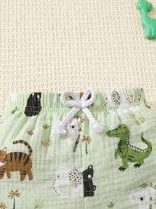 SHEIN 2pcs/Set Toddler Boys' Cute Casual Whale Print Short Sleeve Outfit - Multicolor - View 4