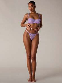 SHEIN BAE 2pcs Purple Romantic Floral Embroidery Women Sexy Lingerie Set - Purple - View 3
