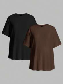 Modmama Casual Loose Fit Long Maternity T-Shirt, Multi-Color Round Neck - Coffee Brown - View 12